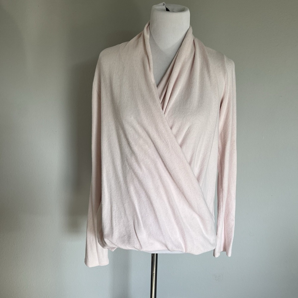 Pure Good Faux Wrap Draped Sweater Sz M Anthropologie Pink Balletcore Cozy Soft